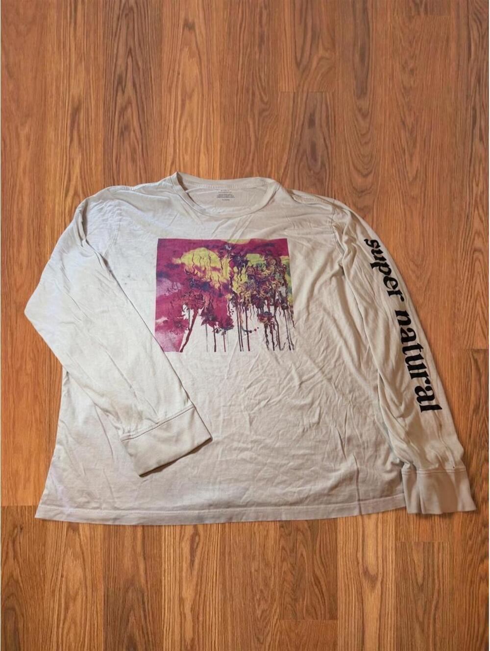 Levi's Super Natural Womens Long Sleeve Graphic T Shirt White XL Tree Paint